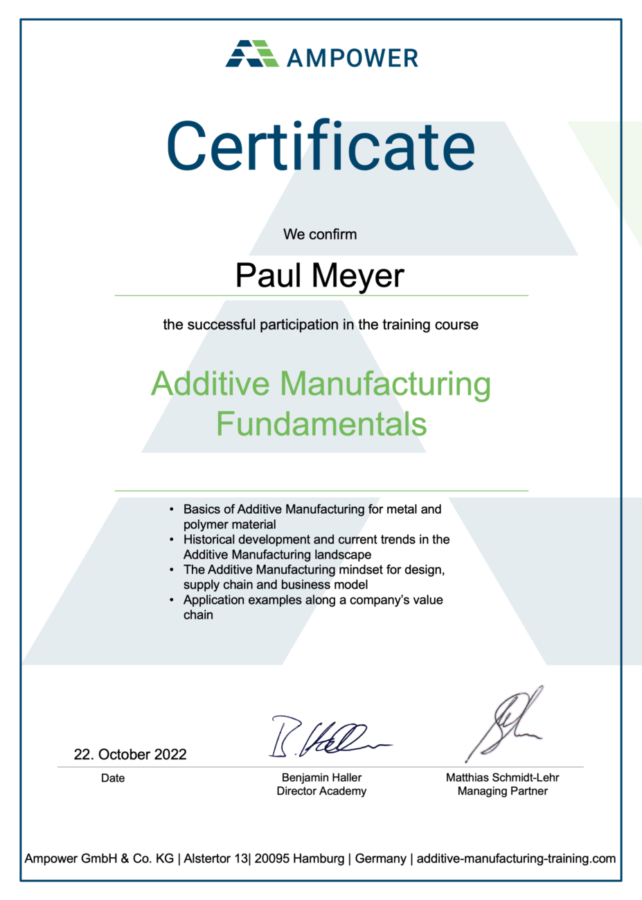 Additive Manufacturing Training Online Learning Certificate