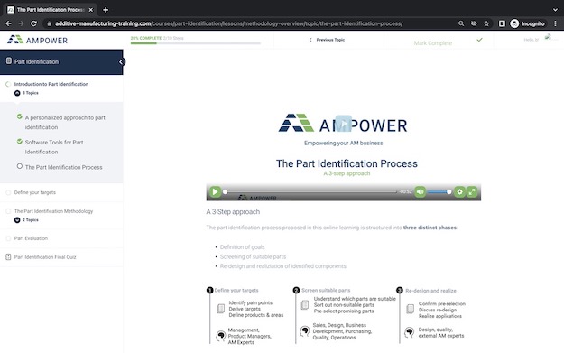 Additive Manufacturing Training Part Identification Process